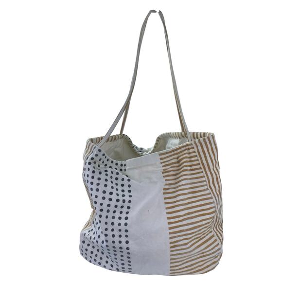 FEED Projects Women's Multicolor Stripe Polka Dots Colorblock Tote HandBag - Picture 2 of 5